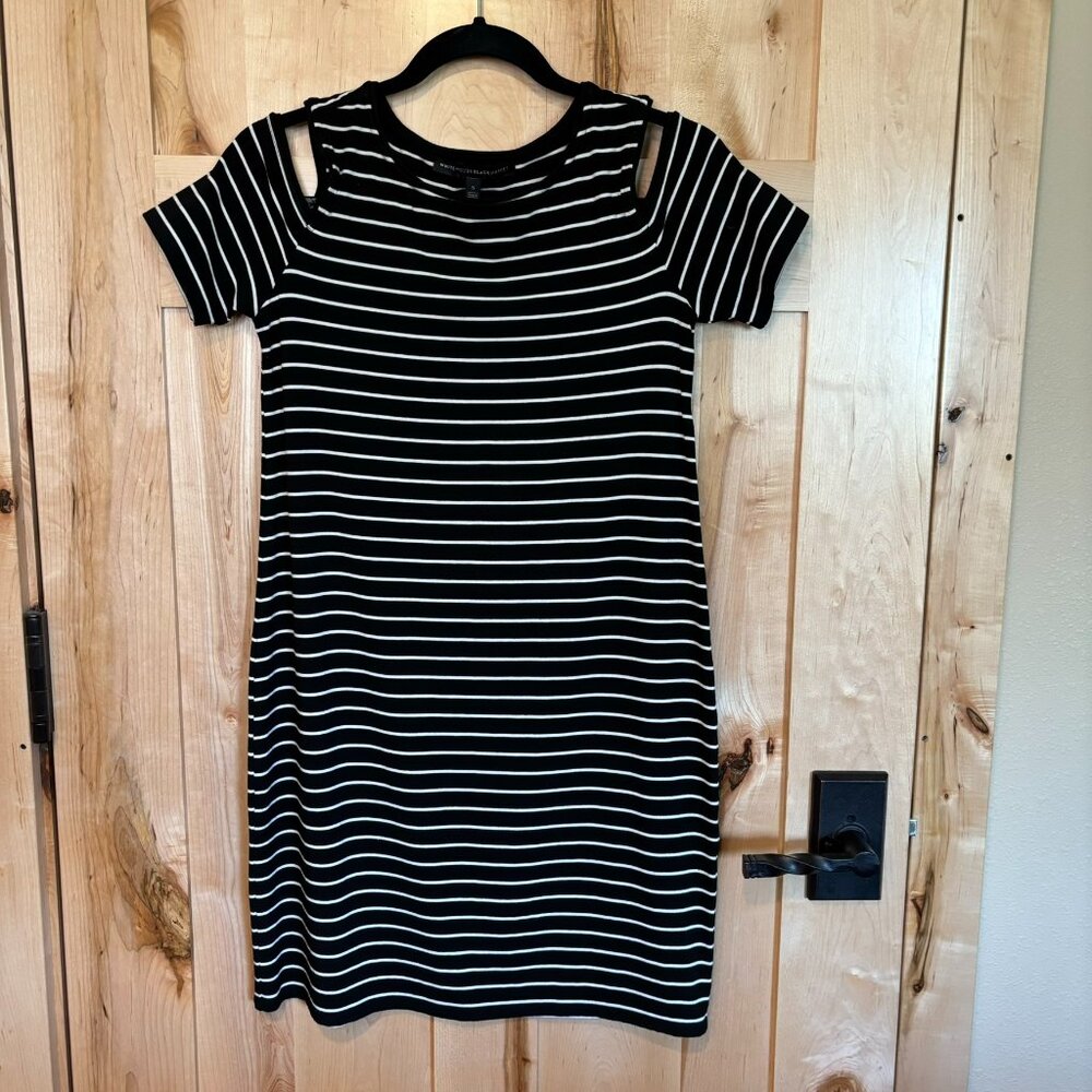 White House Black Market Cold Shoulder Striped Knit Dress S 570195256 Black Whit